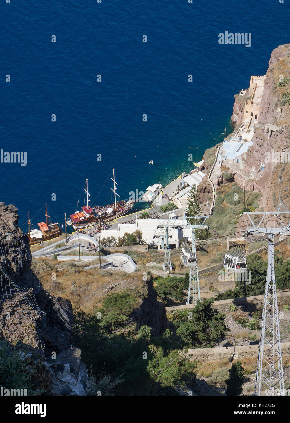 La funivia da thira al vecchio porto, isola di Santorini, Cicladi, Egeo, Grecia Foto Stock