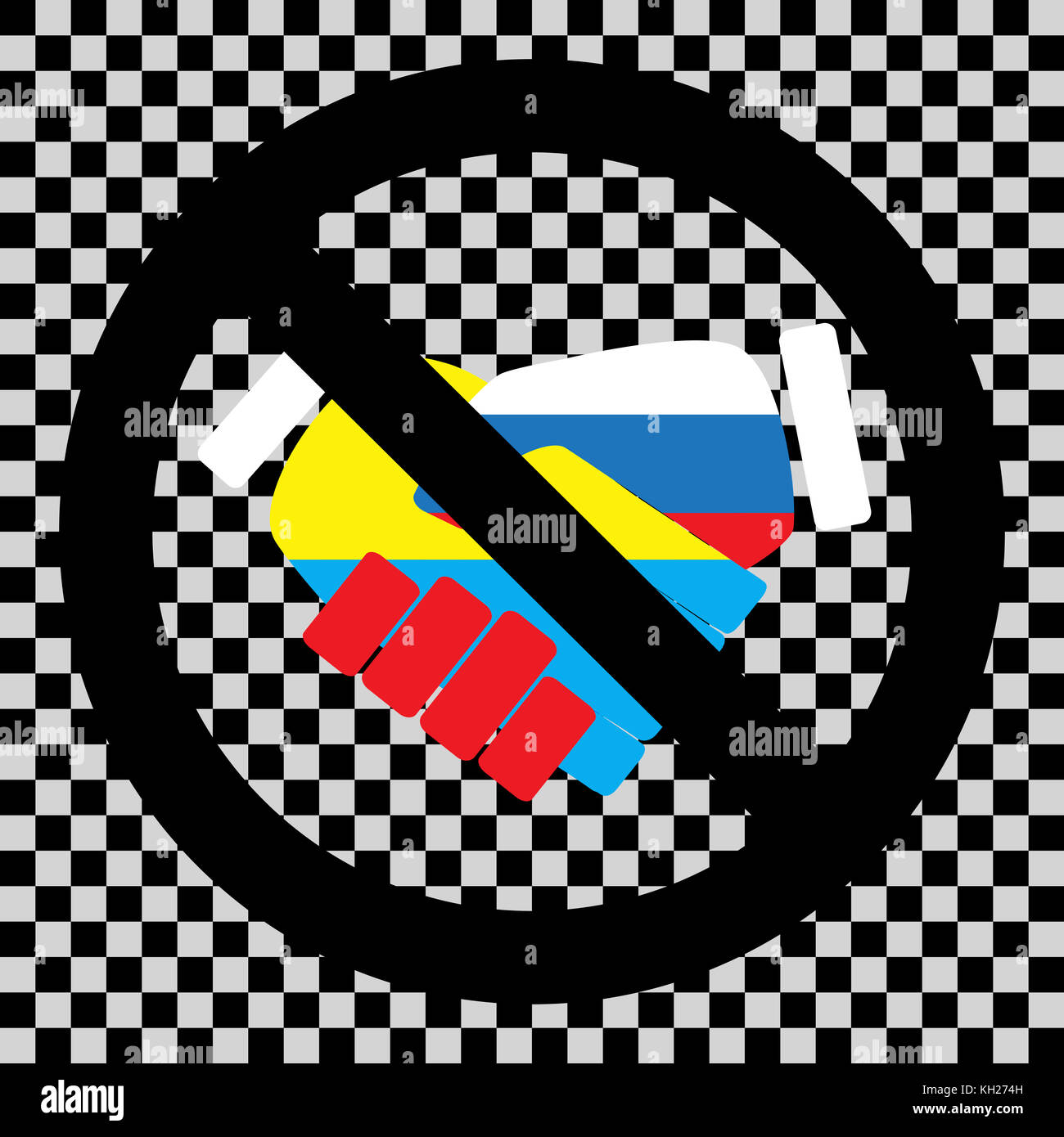 Nessuna amicizia tra ucraina e russia, divieto e restrizione, limitazione e interruzione dell'accordo. Illustrazione vettoriale Foto Stock