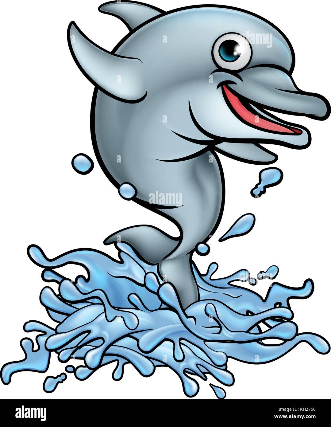 Delfino Cartoon carattere spruzzi Illustrazione Vettoriale