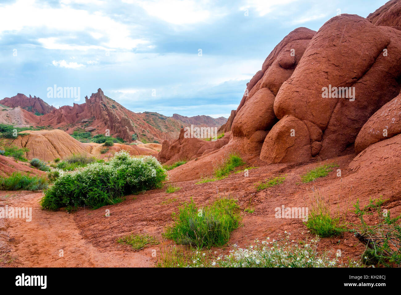 Colorate formazioni di roccia in skazka aka fiaba canyon, Kirghizistan Foto Stock