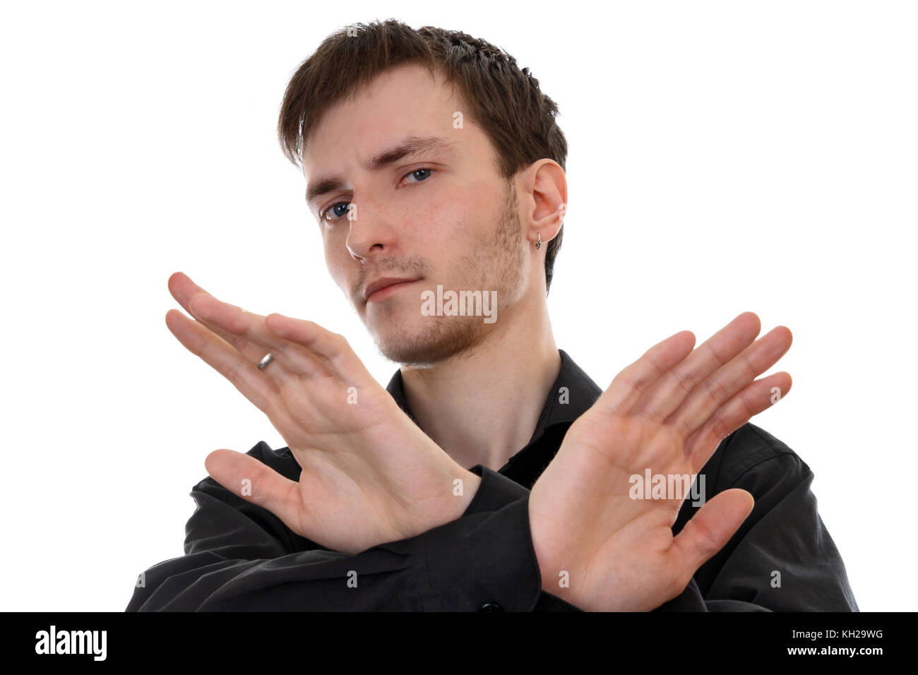 Gesto di un attacco di tipo denial of sullen giovani uomini Foto Stock