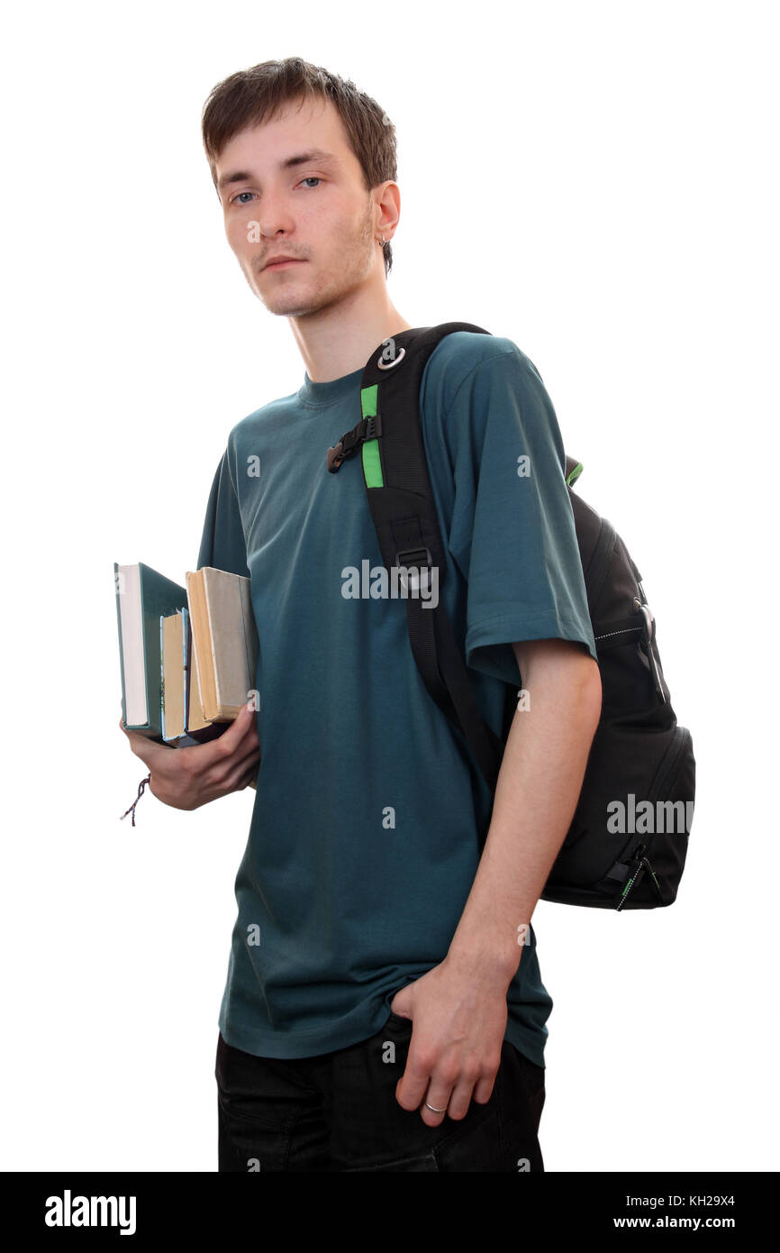 Stanco studente con i libri di testo. simboleggia la stanchezza,disponibilità alla formazione Foto Stock