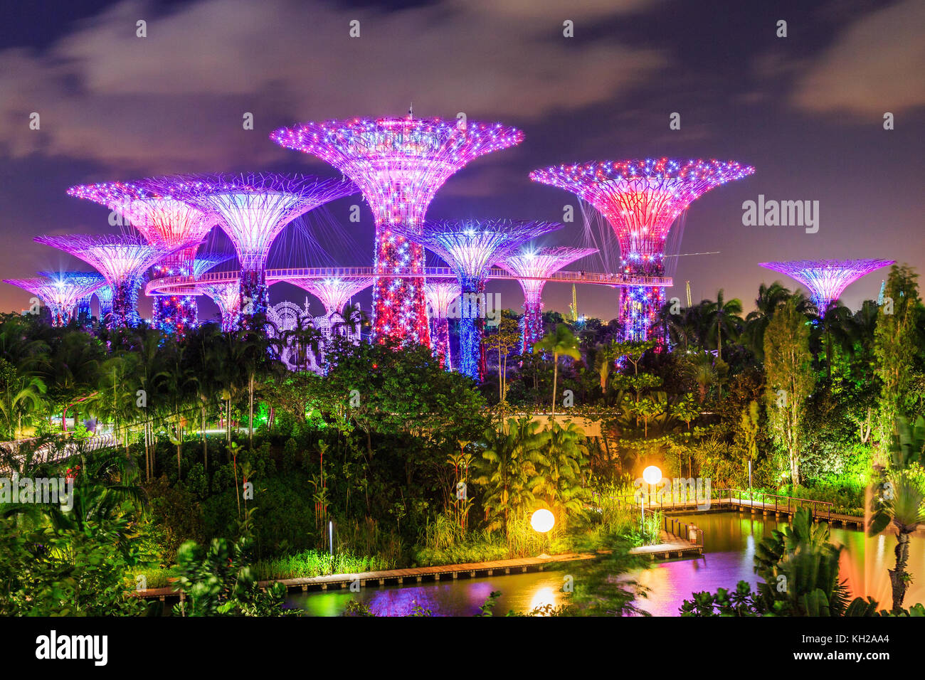 La città di Singapore, Singapore - 8 gennaio 2016 supertree grove al gradens dall'alloggiamento. Foto Stock