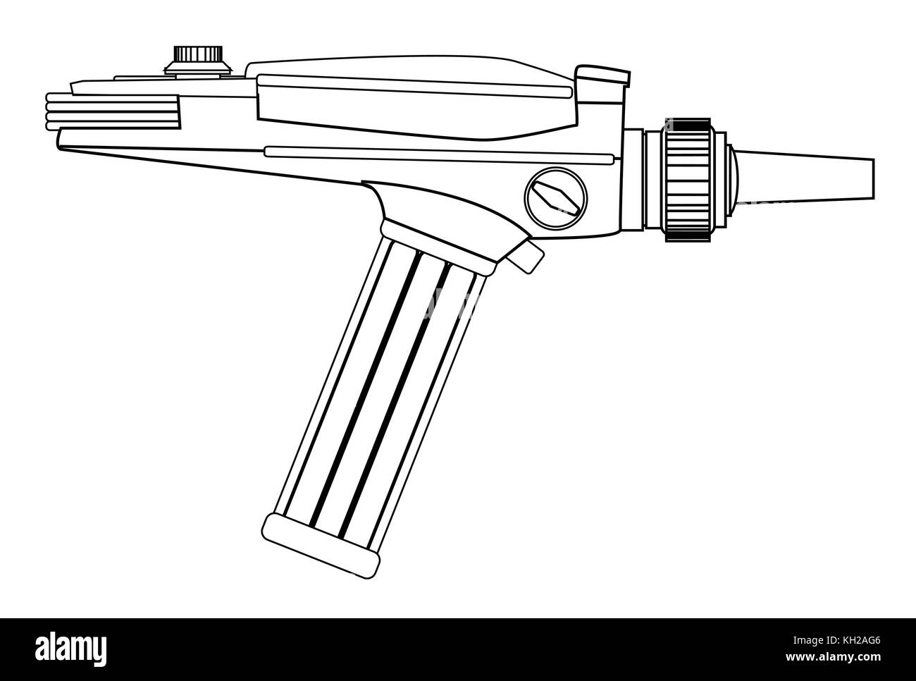 Un vecchio stile di ray gun come potrebbe essere stato utilizzato negli anni sessanta sci-fi film e serie tv in linea modulo di disegno Illustrazione Vettoriale