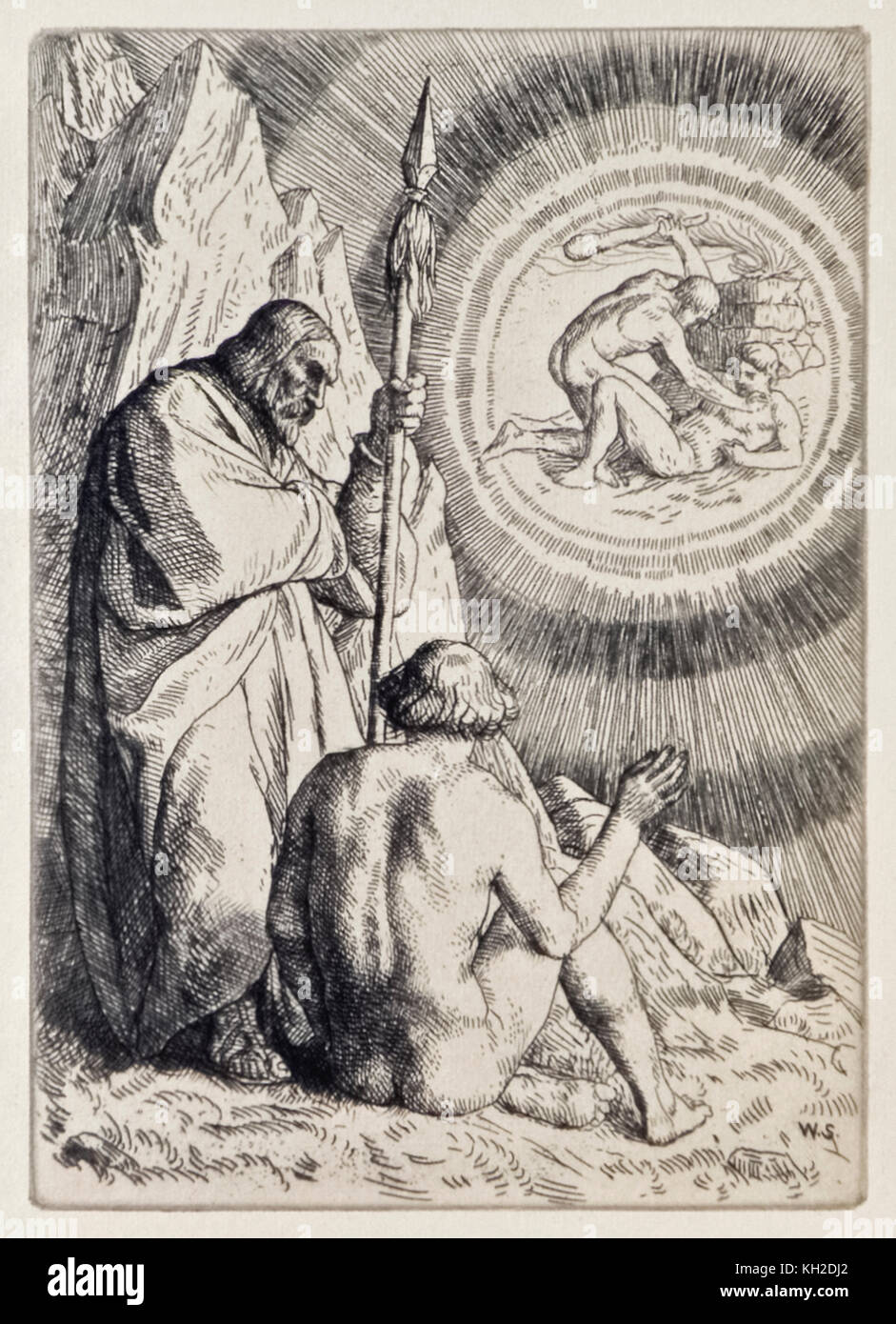 'Michael imposta prima di Adamo una visione' da 'Paradiso perduto" di John Milton (1608-1674) una serie di dodici illustrazioni incise da William Strang (1859-1921). Vedere ulteriori informazioni qui di seguito. Foto Stock