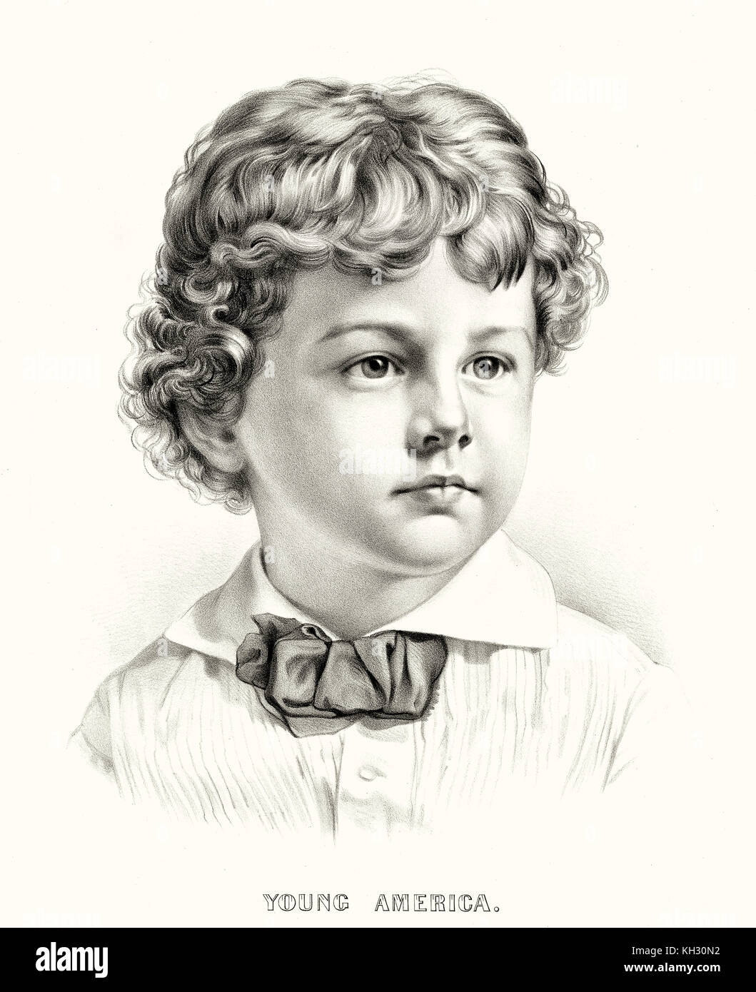 Vecchio ritratto inciso di un ragazzo simpatico come personificazione della giovane America.. Da Currier & Ives, publ. in New York, 1873 Foto Stock
