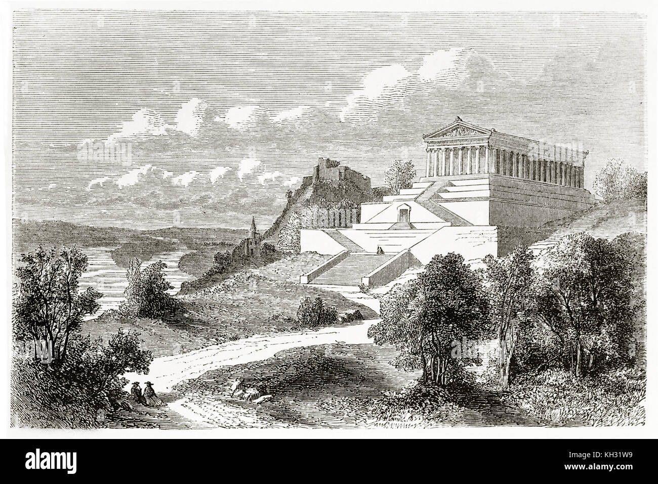 Vecchio vista di Walhalla, Germania. Dal Lancelot, publ. in Le Tour du Monde, Parigi, 1863 Foto Stock