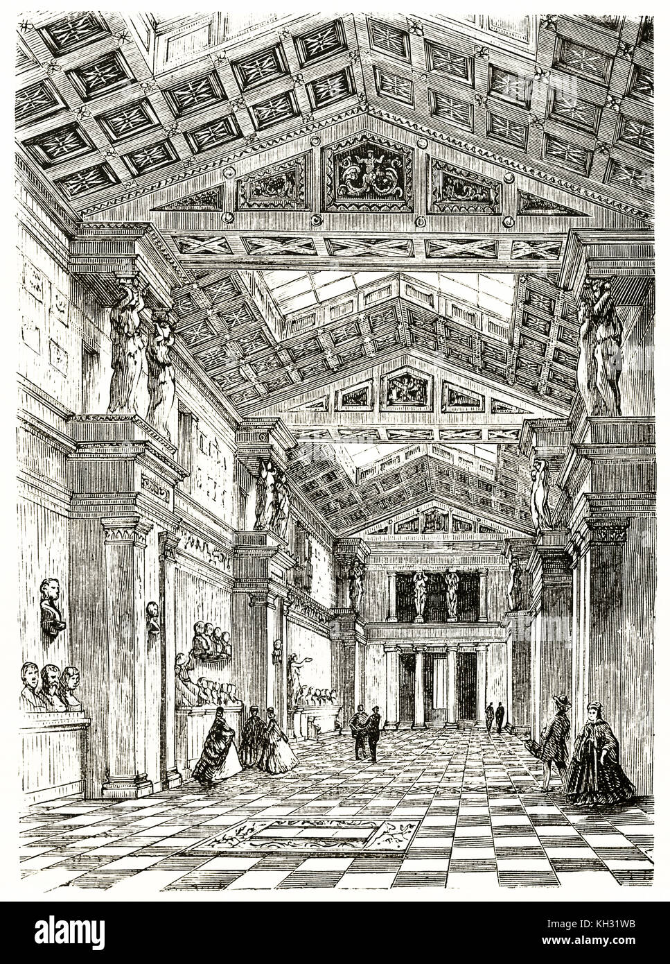 Vecchio vista di Walhalla hall principale, Germania. Dal Lancelot, publ. in Le Tour du Monde, Parigi, 1863 Foto Stock