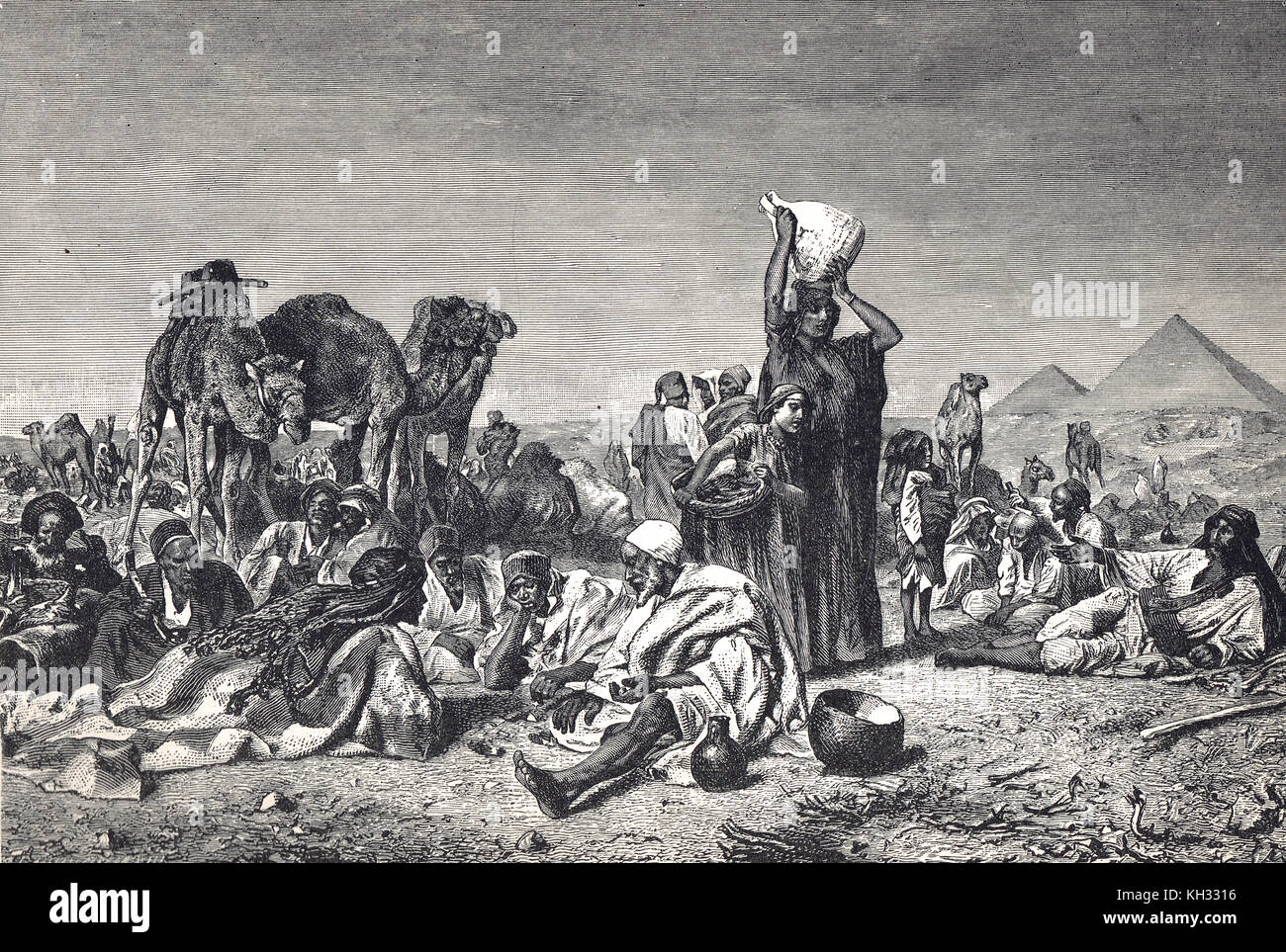 Un campo beduino arabo, scena desertica, nel XIX secolo Foto Stock