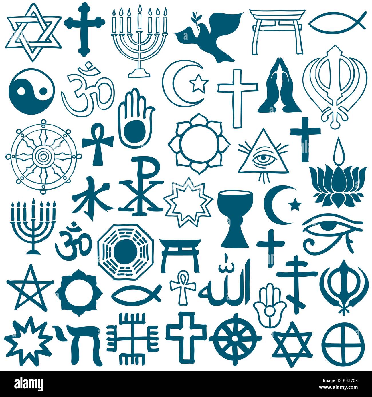 Grande set di disegnati a mano doodle icone religiose - illustrazione vettoriale Illustrazione Vettoriale
