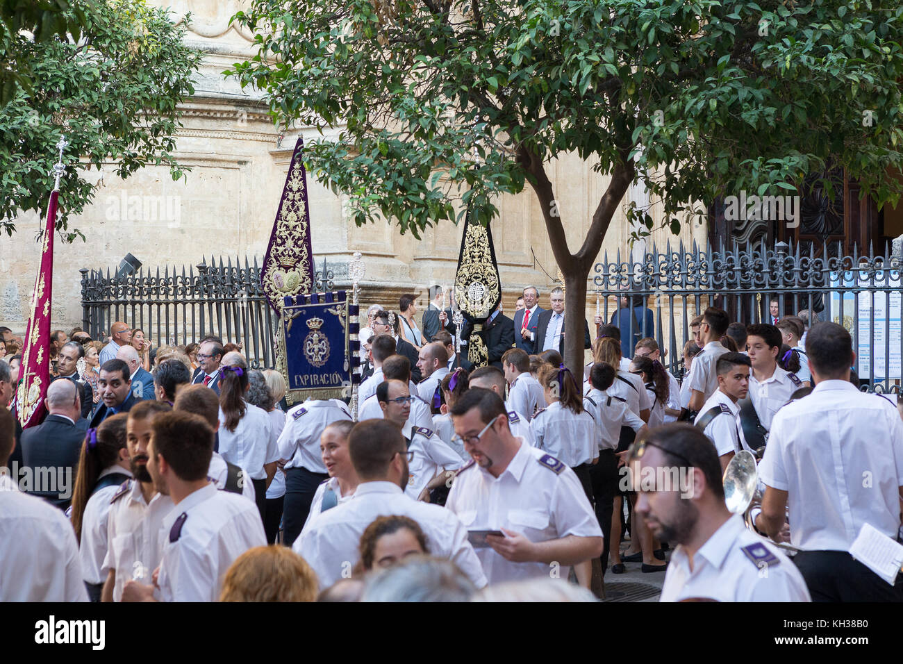 Ogni anno nel mese di settembre in Málaga il giorno della Virgen de la Victoria è celebrata il 8 settembre quando la processione si svolge. Foto Stock