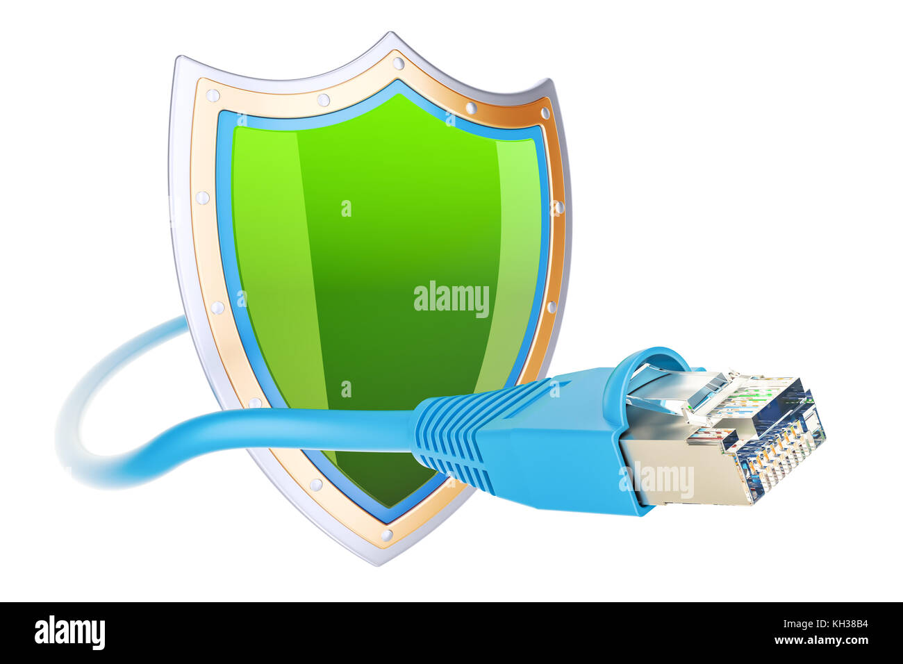 Connessione a Internet, proteggere la comunicazione sicura un concetto di rete. 3D rendering isolati su sfondo bianco Foto Stock