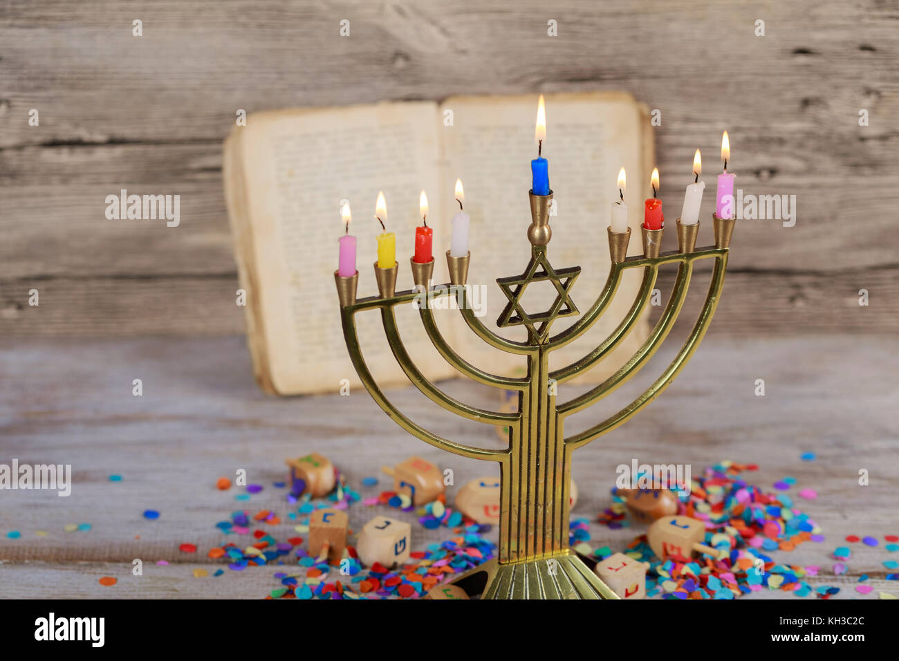 Festa ebraica, simbolo di vacanza hanukkah, il festival ebraico di luci Foto Stock