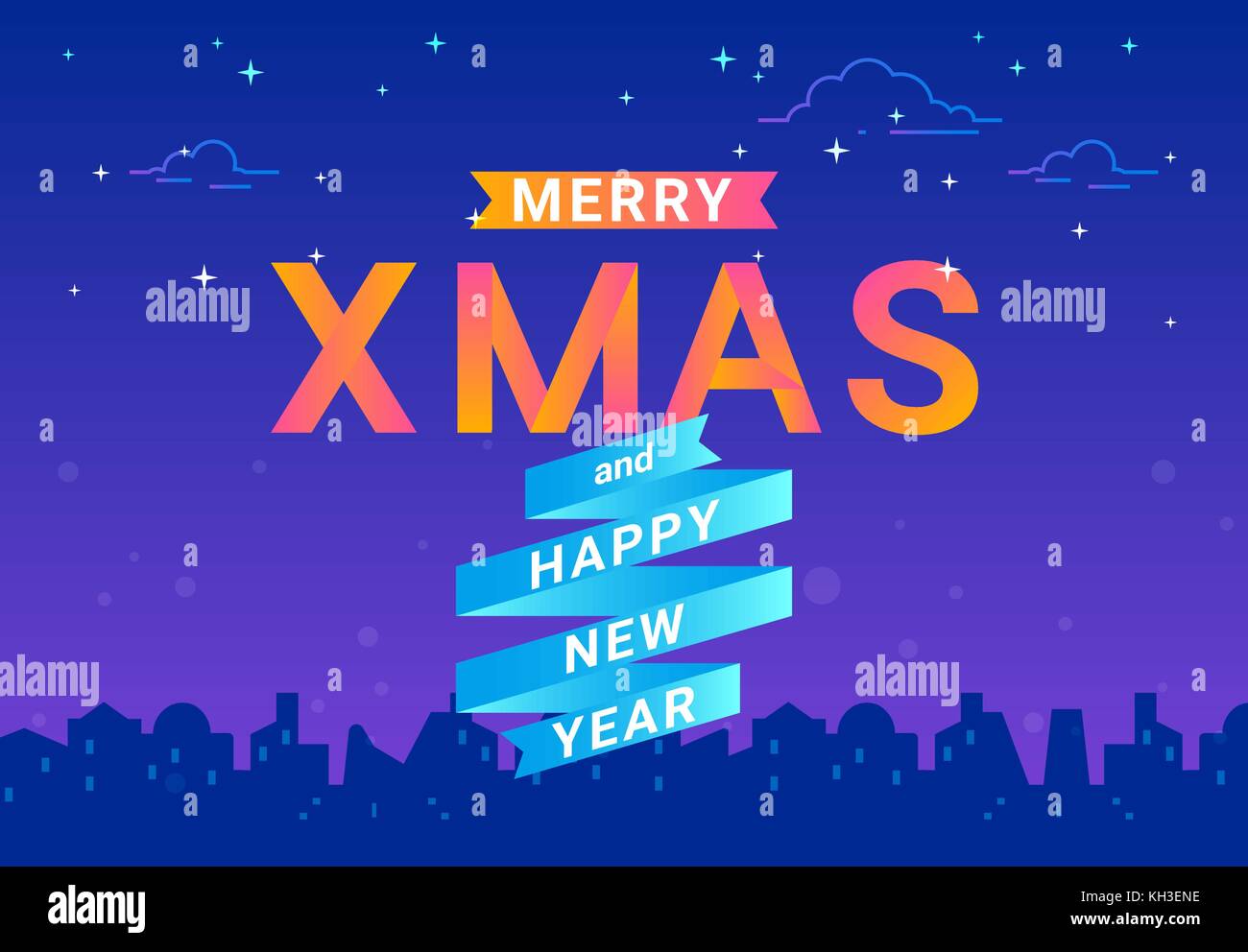 Merry Xmas lettere per celebrare il Natale e il concetto dei messaggi di saluto Illustrazione Vettoriale