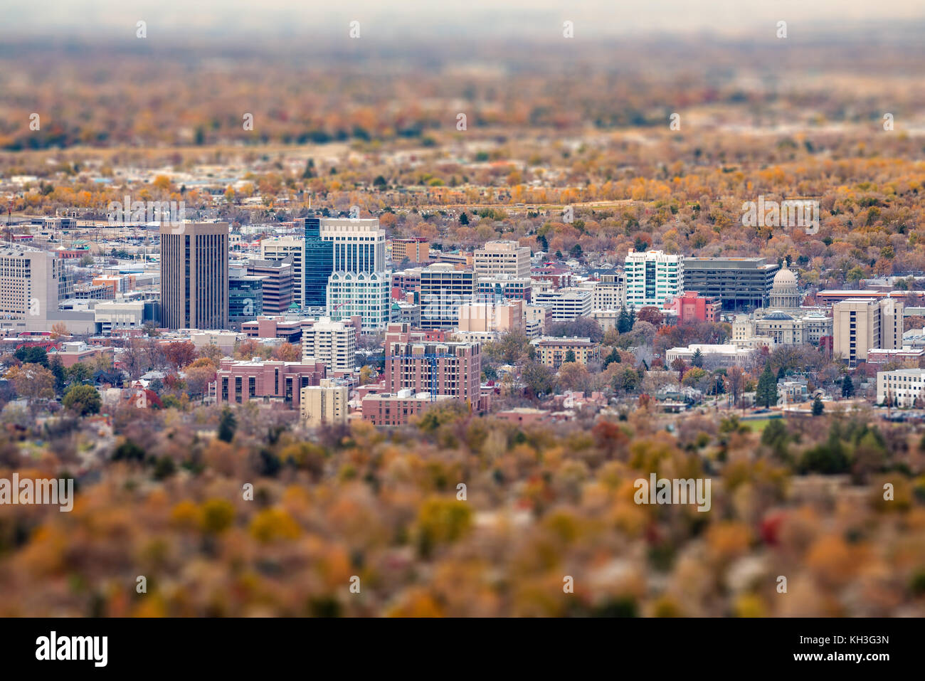 Boise City skyline con sfocatura tilt shift effetto Foto Stock