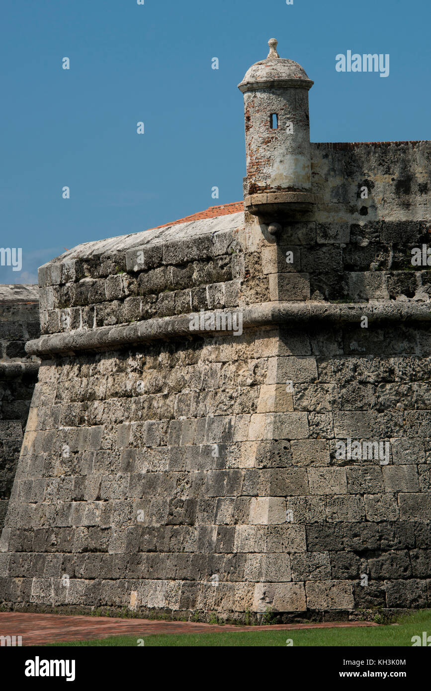 Sud America, Colombia Cartagena. Storica città murata, Centro citta di mura che circondano il centro storico. Dettaglio della parete. Foto Stock