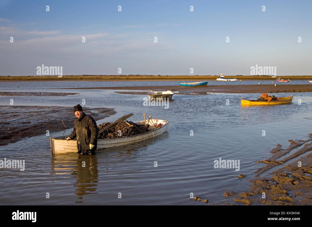 Cozza Fisherman Brancaster Staithe Norfolk inverno Foto Stock