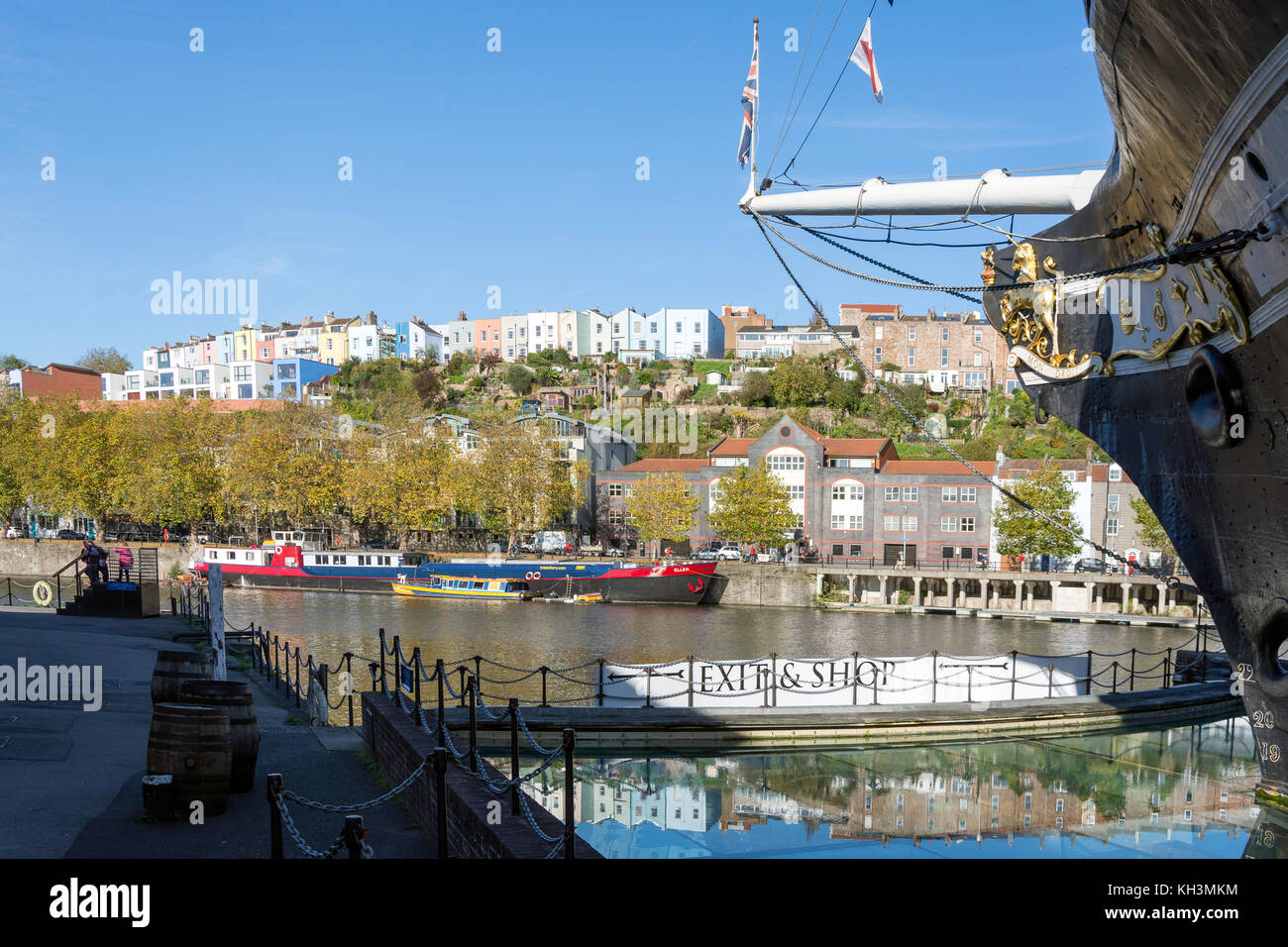 Vista verso la Clifton legno da Brunel SS Gran Bretagna, Great Western Dockyard, Spike Island, Bristol, Inghilterra, Regno Unito Foto Stock
