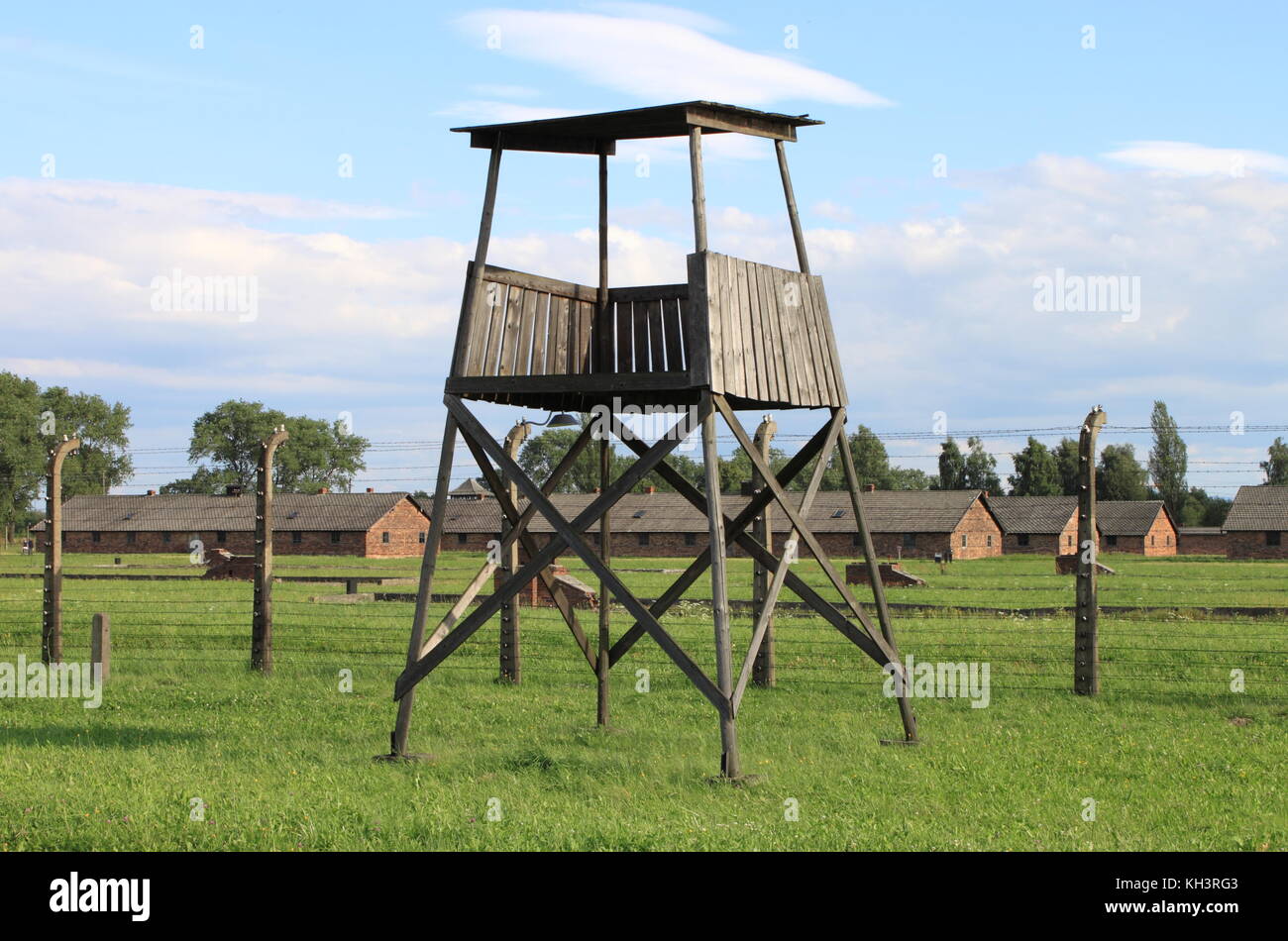 Garitta ad Auschwitz Birkenau campo di concentramento, Polonia Foto Stock