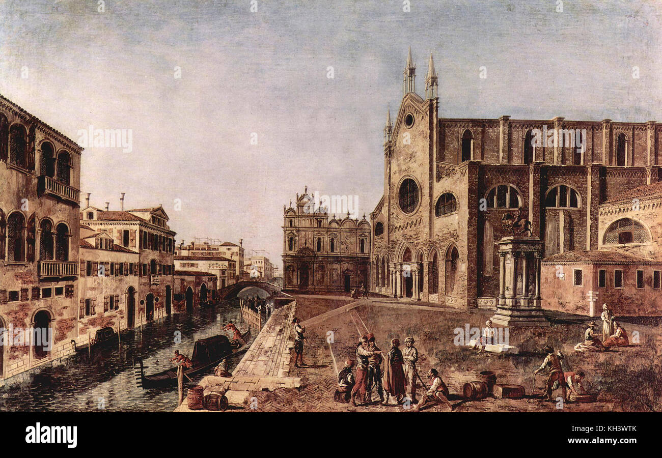 Gondole ai Santi Giovanni e Paolo in un dipinto di Michele Marieschi 1731 Foto Stock