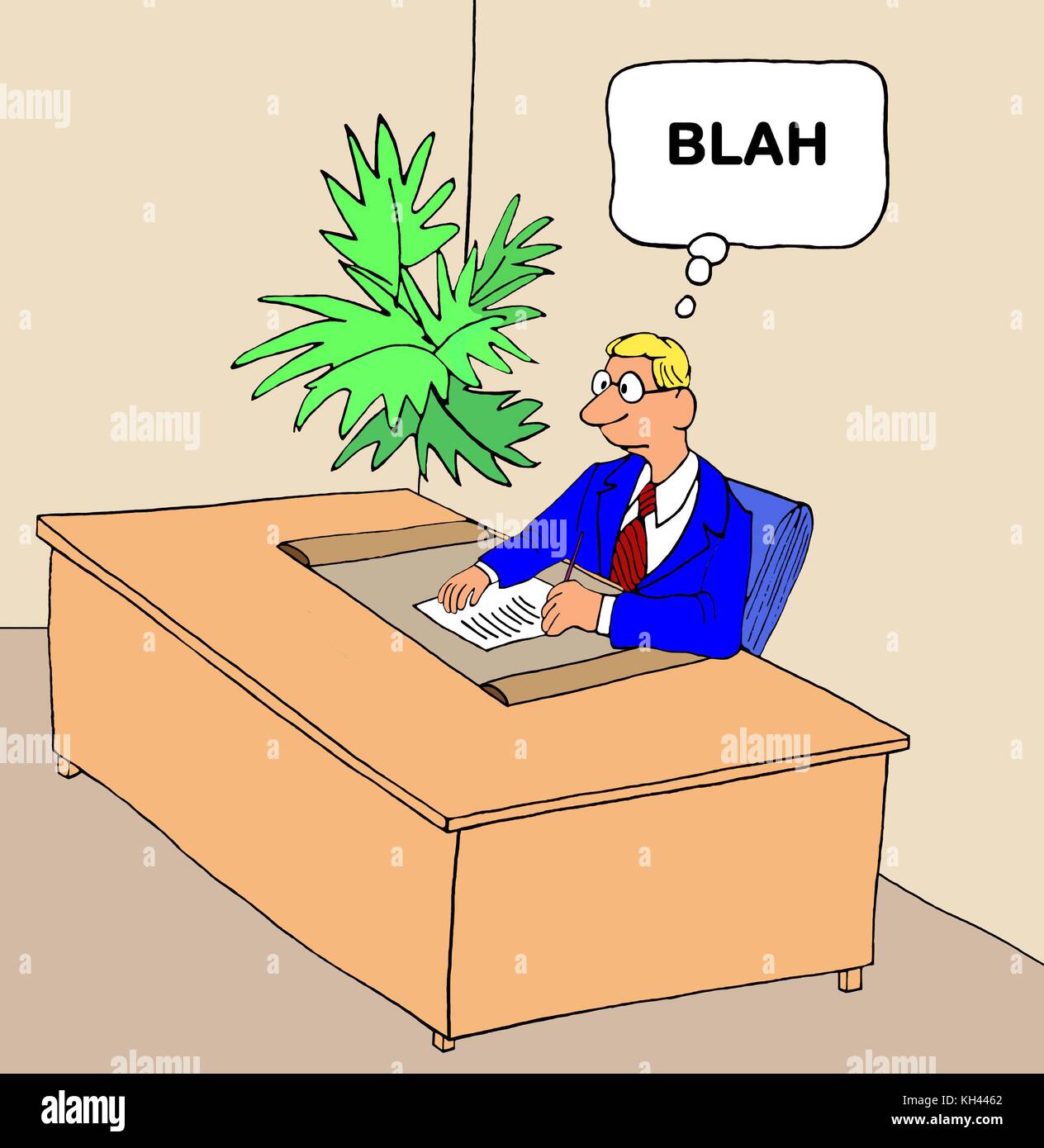 Business cartone animato che mostra un annoiato lavoratore che penso, "blah". Foto Stock