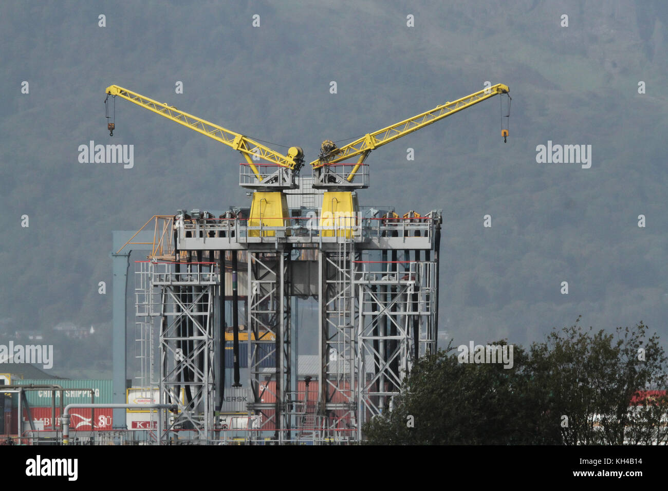 Gru industriali nel porto di Belfast. Foto Stock