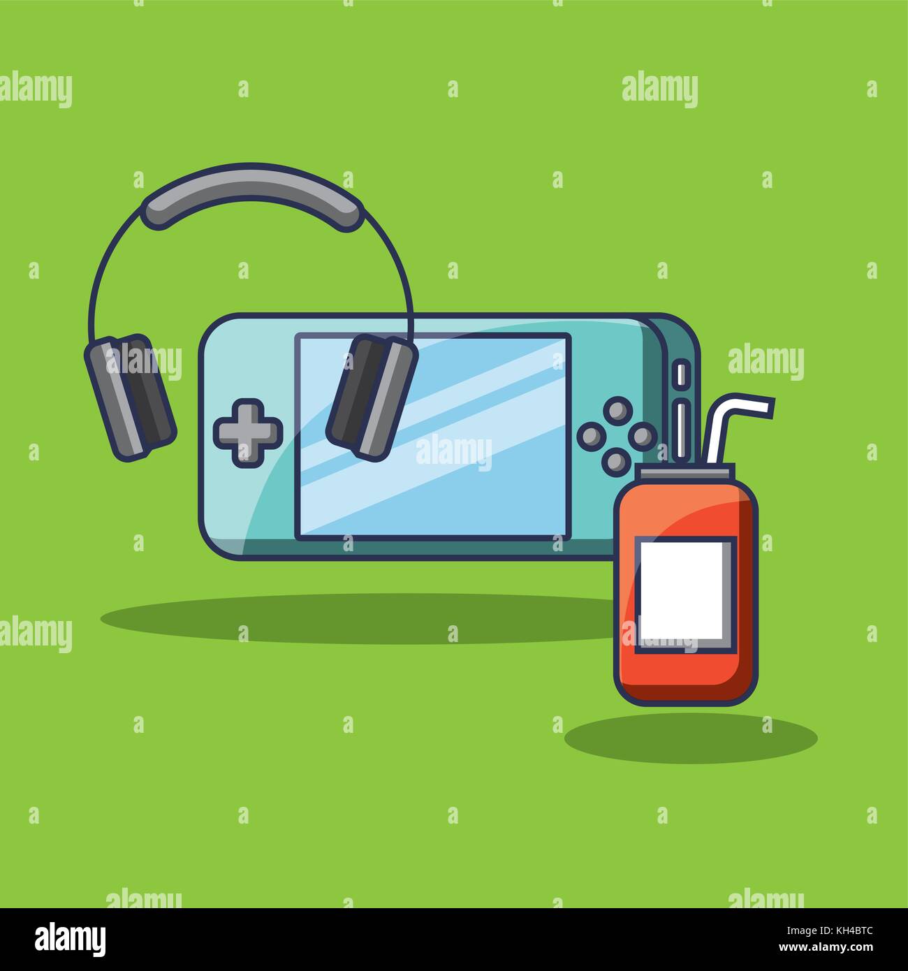 Psp cuffie per giochi e bevanda energetica può Illustrazione Vettoriale