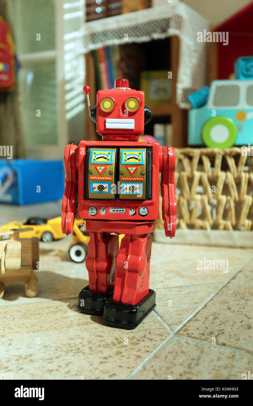 robot giocattolo con disegno a linea continua per bambini. giocattoli  vintage robot retrò. computer in metallo o cyborg. meccanismo amichevole. robot  giocattolo per bambini. illustrazione grafica vettoriale di disegno a linea  singola