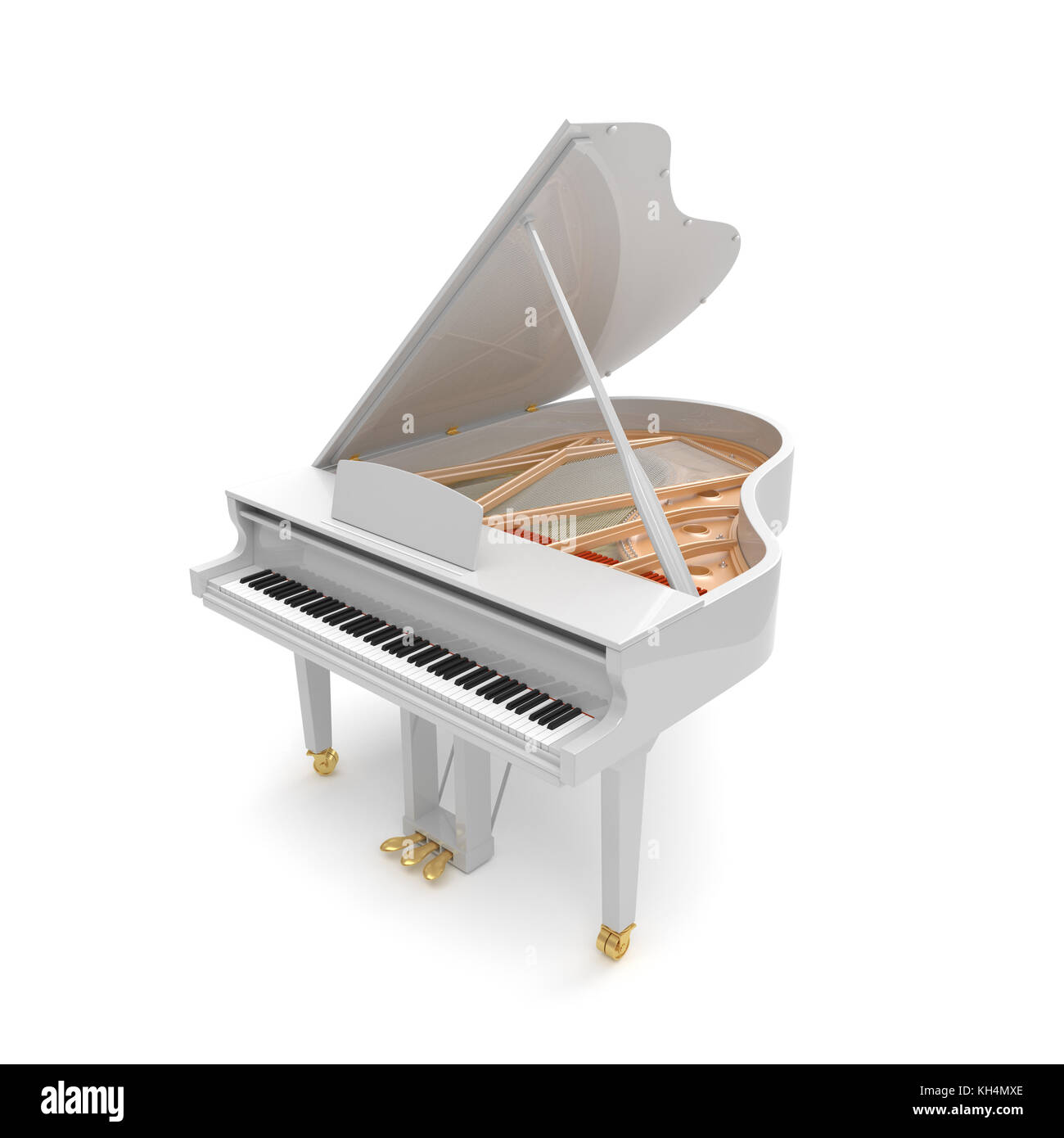 Pianoforte a coda bianco isolato su sfondo bianco. Foto Stock