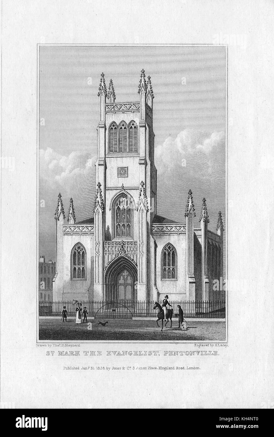 San Marco Evangelista chiesa, Pentonville, Londra, Inghilterra, Regno Unito 1828 incisione da 'Metropolitan miglioramenti, o a Londra nel XIX secolo' London, England, Regno Unito Foto Stock