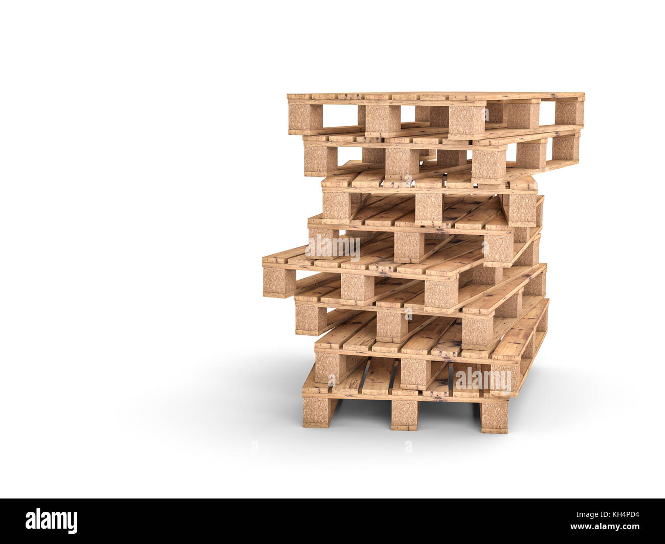 Pallet in legno su bianco 3d rendering immagine Foto Stock