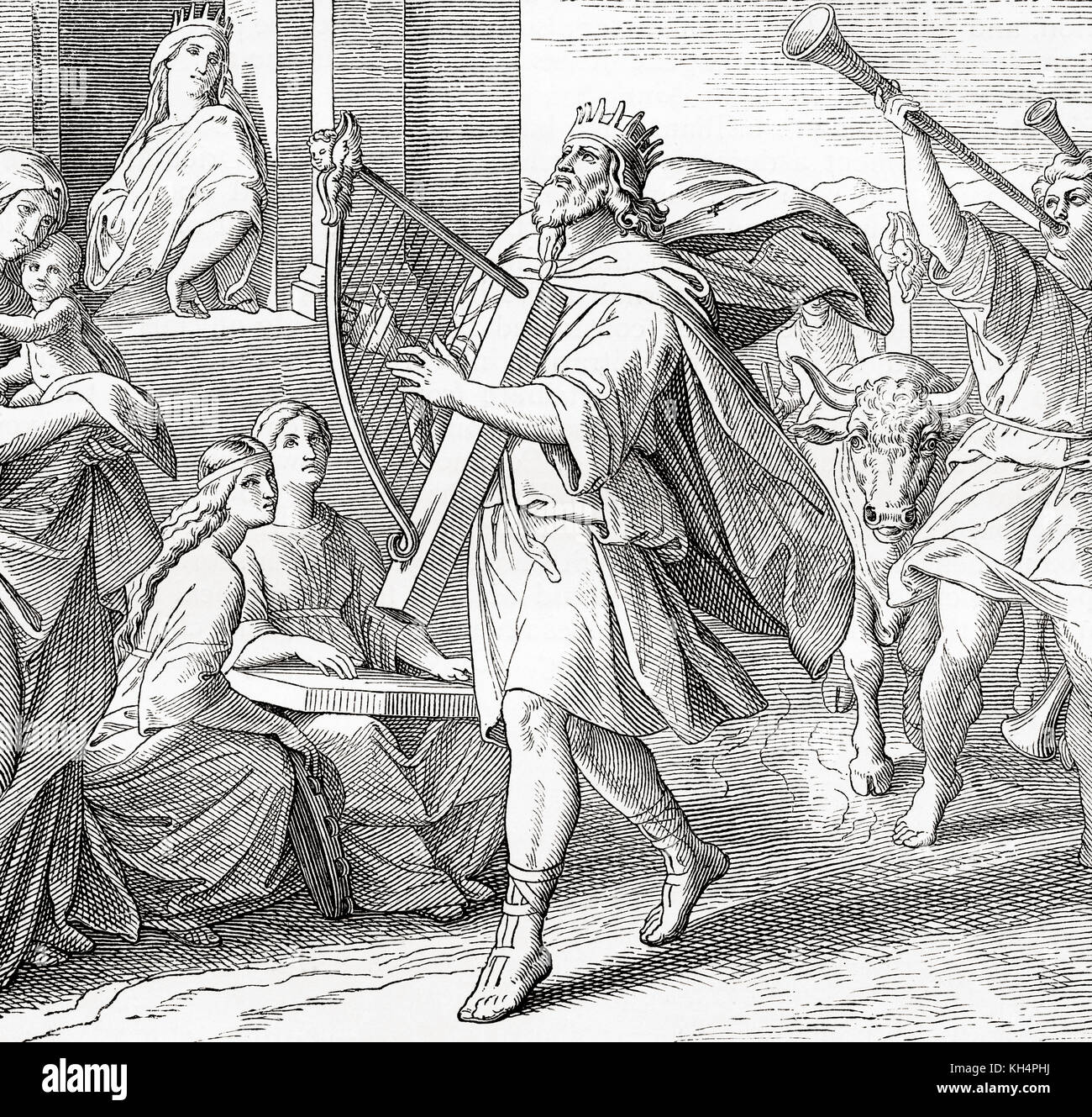 Re Davide ritornò a Gerusalemme l'Arca dell'Alleanza. Davide, secondo re del Regno Unito d'Israele e di Giuda. Da Ward and Lock's Illustrated History of the World, pubblicato c.1882. Foto Stock