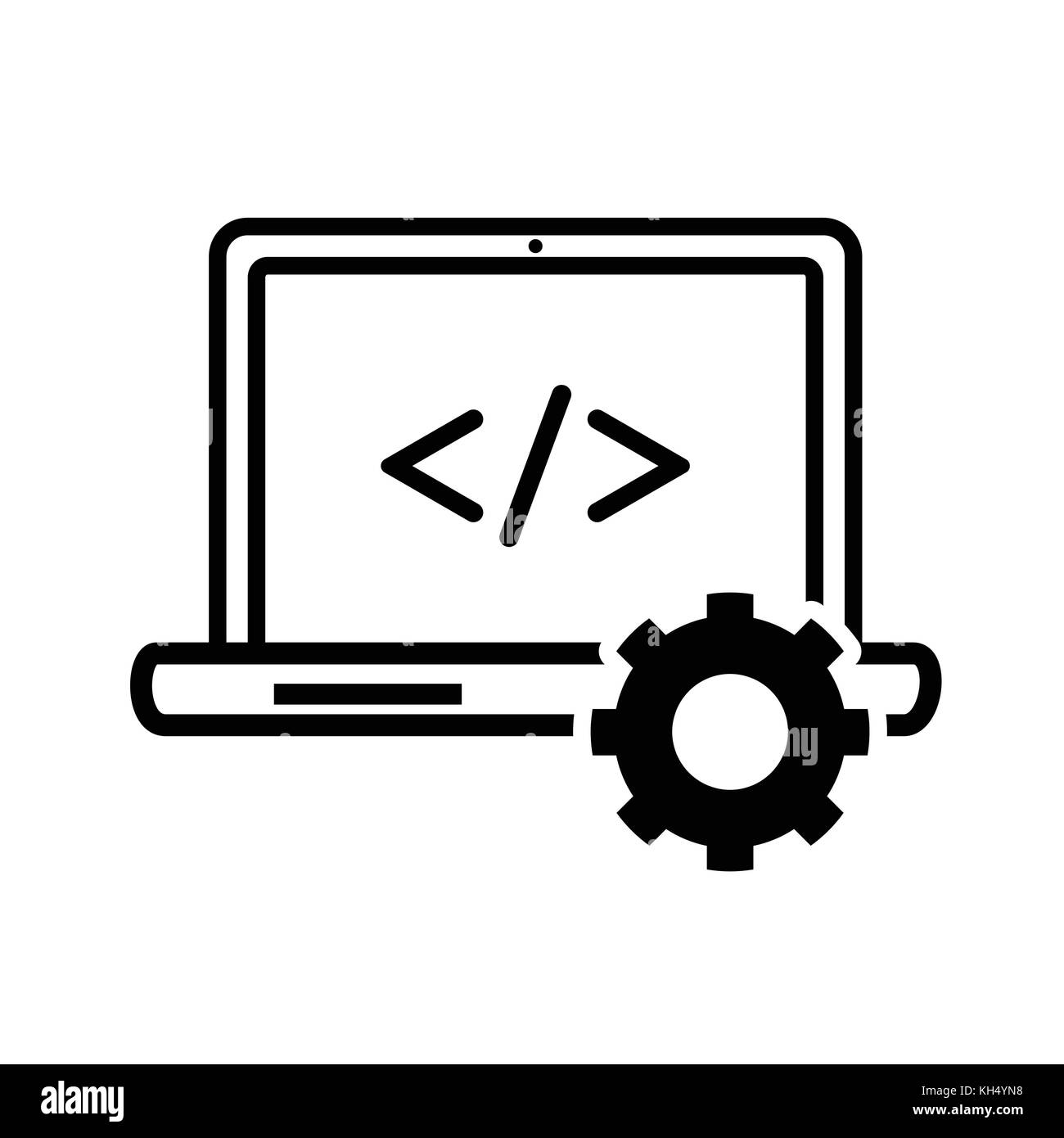 Programmazione di computer icona simbolo iconico su sfondo bianco, tecnologia per firmare concetto. vettore design iconico. Illustrazione Vettoriale