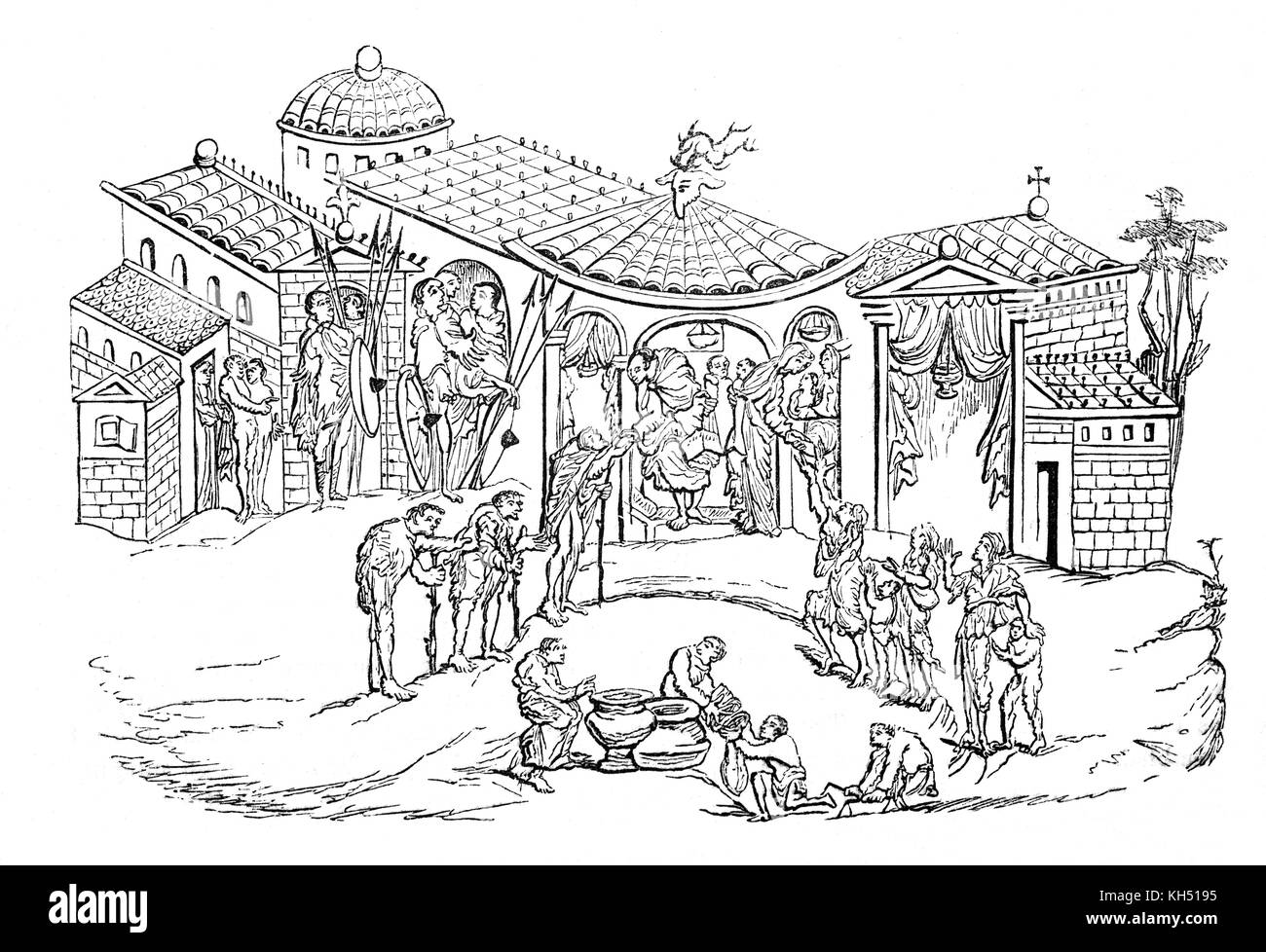 L'ampia residenza di anglo-Saxon nobili nel VIII secolo in Inghilterra. Un luogo di incontro con una cappella e del benessere della comunità per la popolazione locale. Foto Stock