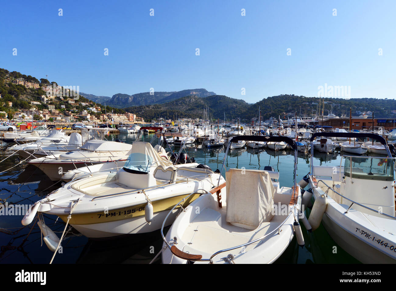Vista del Porto Soller, Belearic isole, Mallorca, Spagna Foto Stock