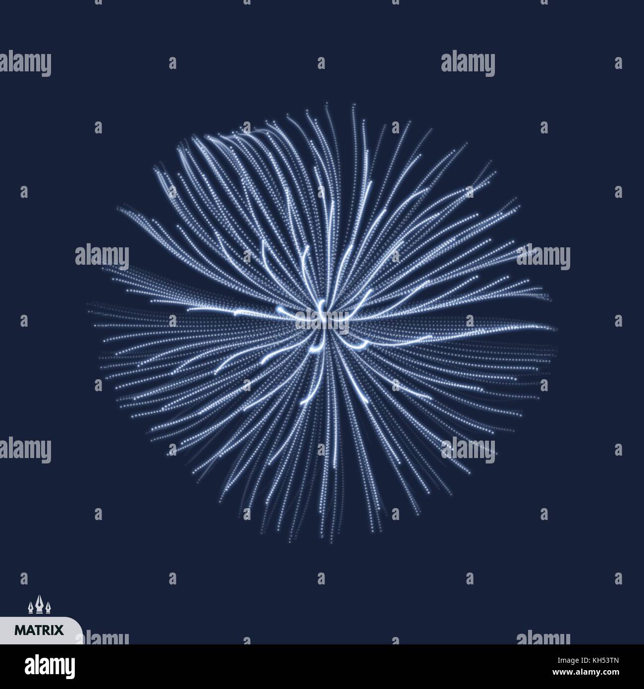 Array con particelle di dinamica. 3d la tecnologia avveniristica stile. Abstract background. Illustrazione Vettoriale. Illustrazione Vettoriale