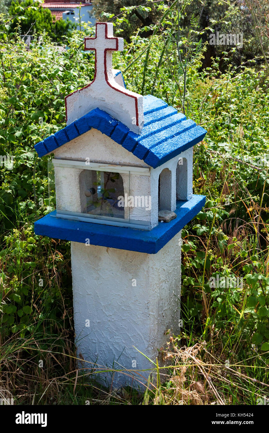 Closeup piccolo santuario ellenica proskinitari, Grecia Foto Stock