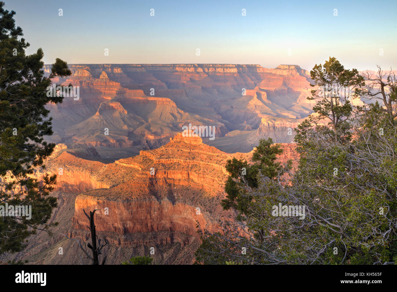 Il Cedar Ridge e il tributario canyon entro il Grand Canyon fatta nel tardo-luce del giorno durante l'inizio della primavera. Foto Stock