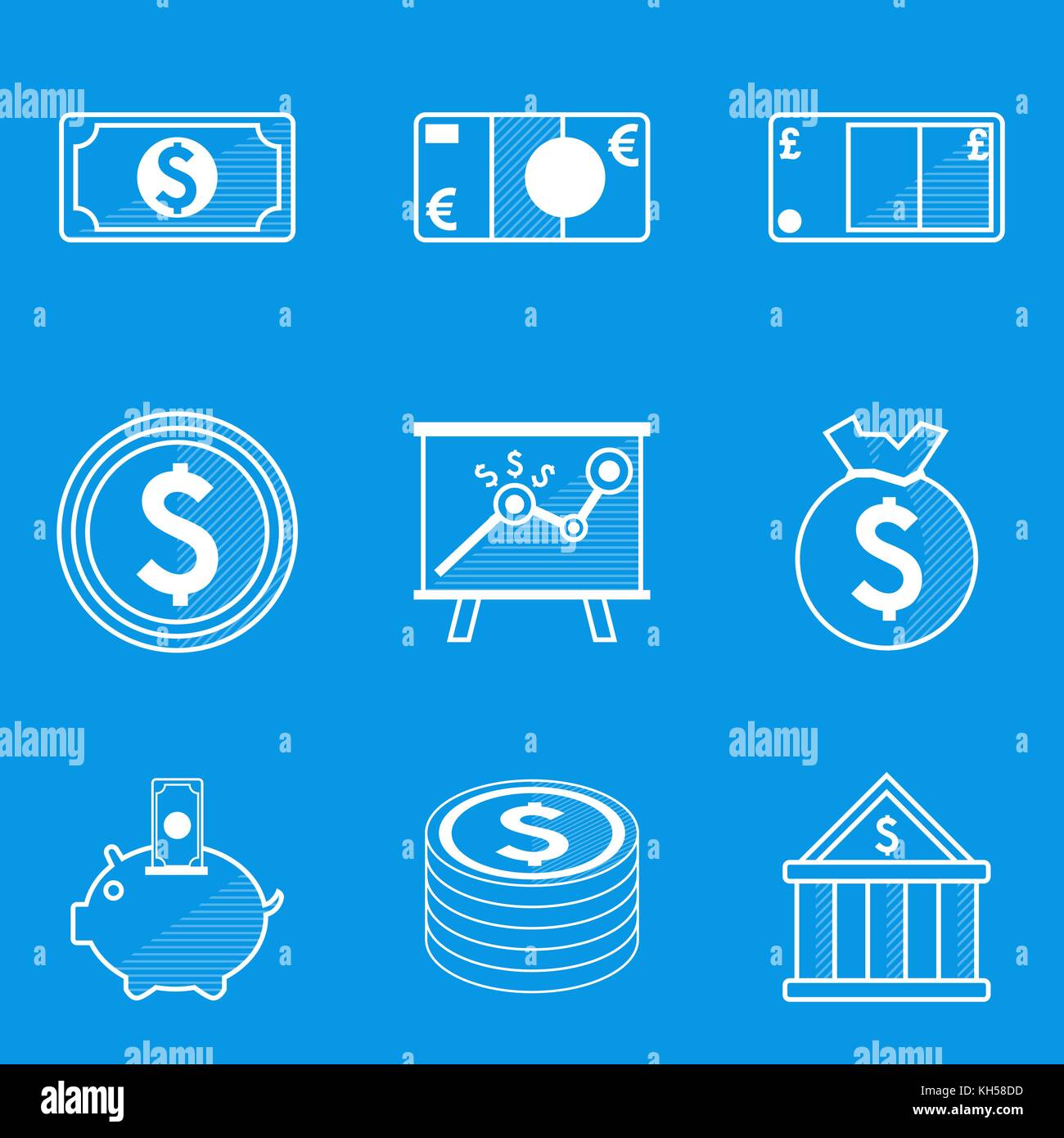 Icona Cianografia set. denaro. illustrazione vettoriale in formato eps10 Illustrazione Vettoriale