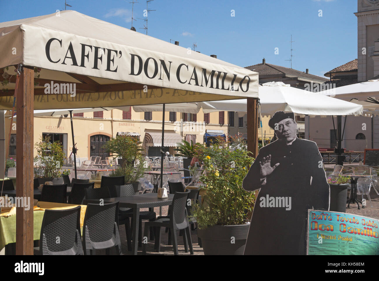 Don Camillo cafe a Brescello, emilia romagna, italia Foto Stock