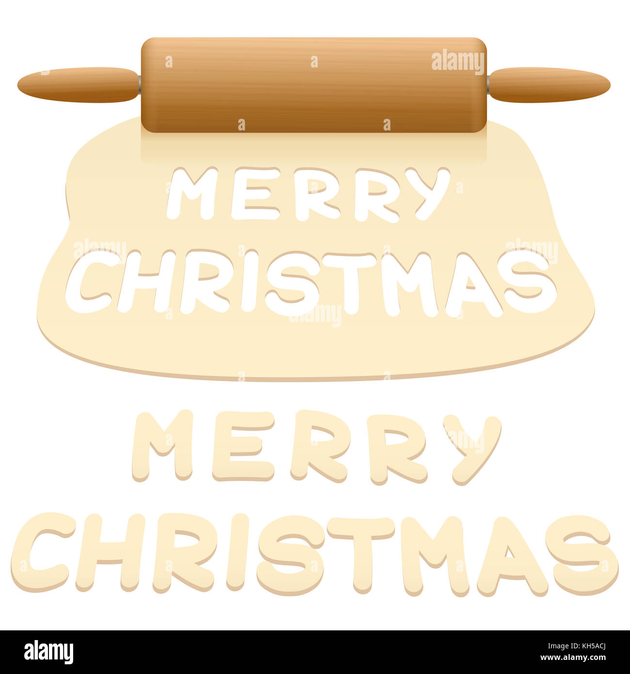 Tagliare i cookie dalla pasta dicendo Merry Christmas - illustrazione su sfondo bianco. Foto Stock