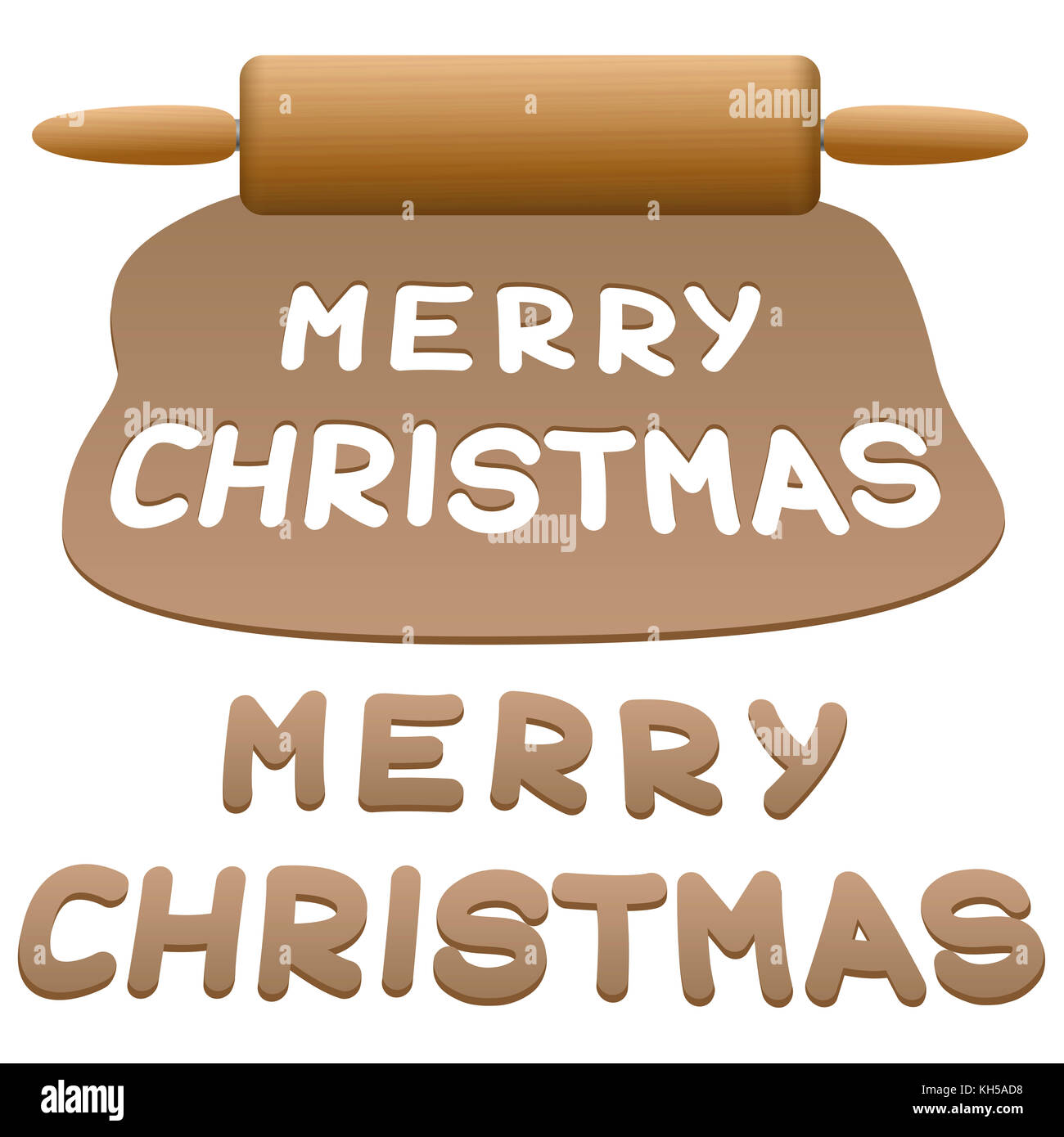 Gingerbread impasto con il mattarello e tagliare fuori i cookie che vi augura un Buon Natale - illustrazione su sfondo bianco. Foto Stock