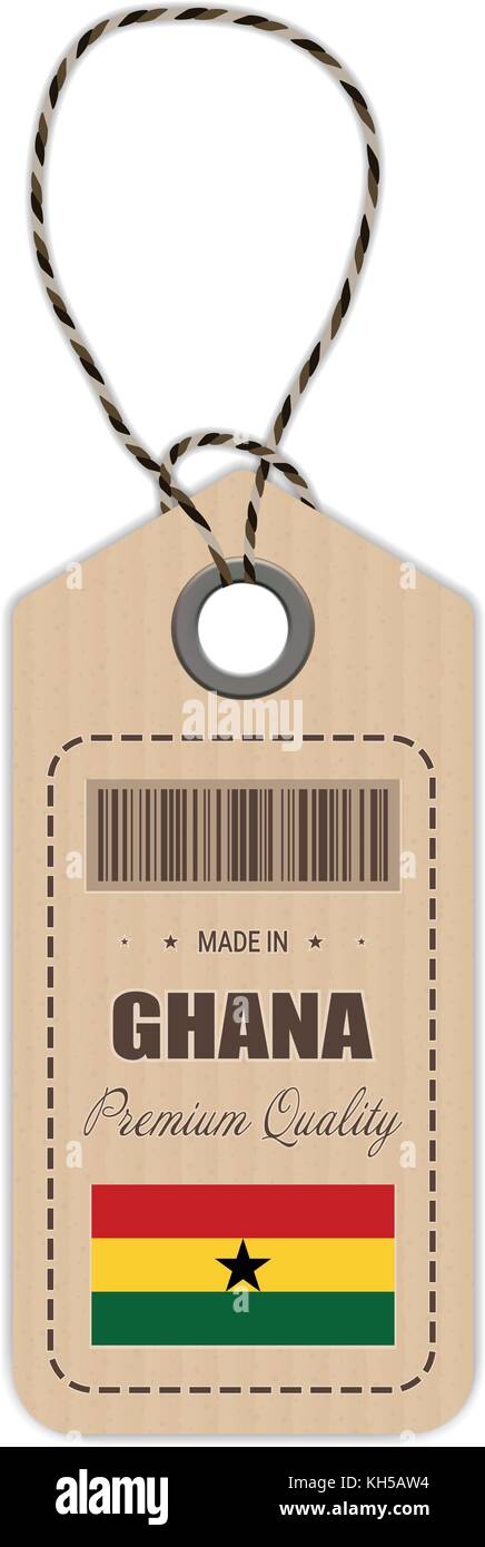 Hang tag made in Ghana con icona bandiera isolata su uno sfondo bianco. illustrazione vettoriale. Illustrazione Vettoriale