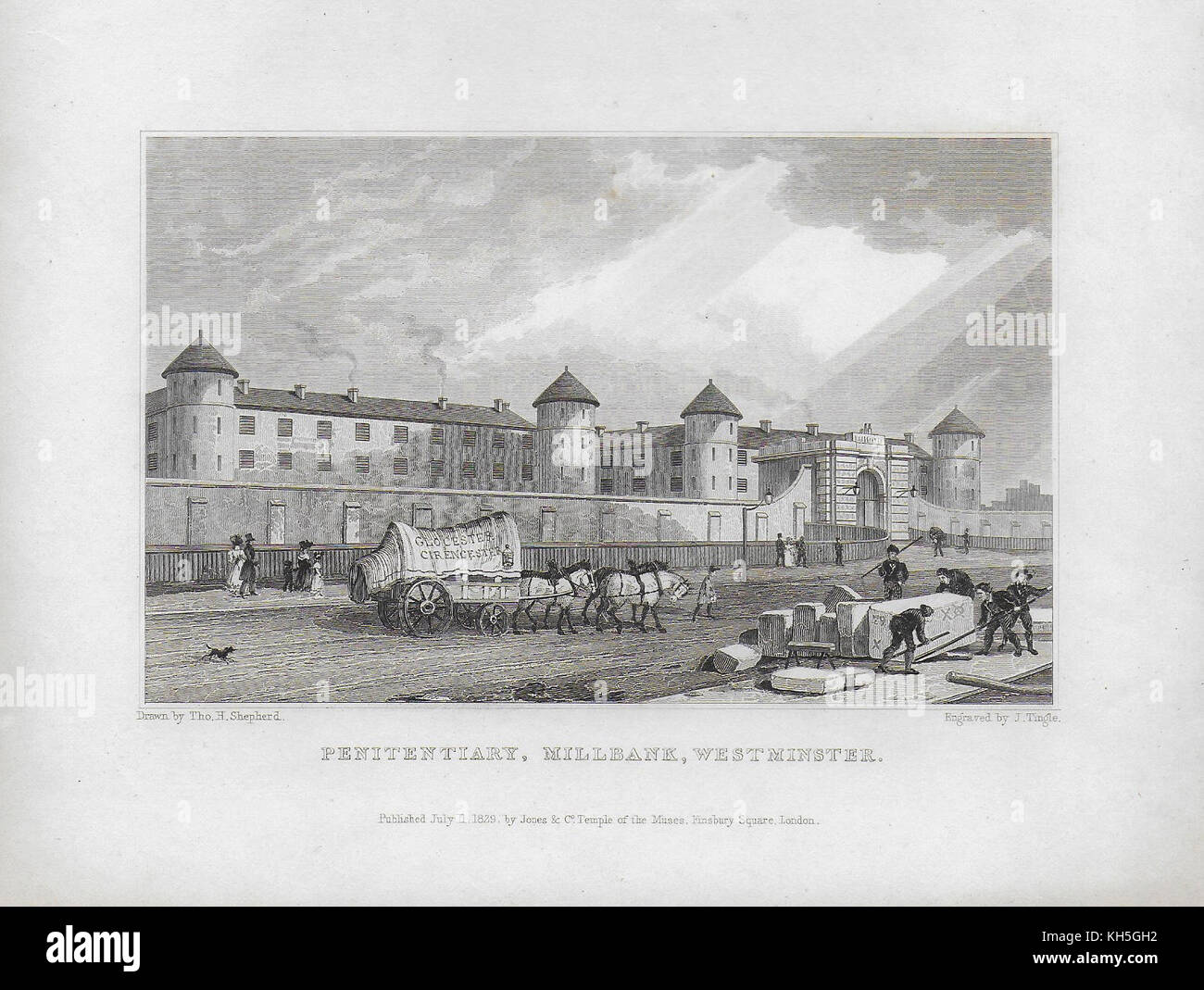 Penitenzieria, Millbank, Westminster, incisione da 'Metropolitan miglioramenti, o a Londra nel XIX secolo' London, England, Regno Unito Foto Stock
