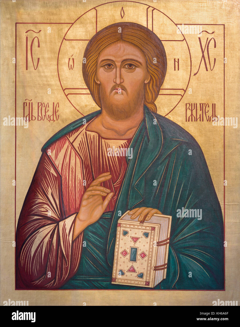 Londra, Gran Bretagna - 17 settembre 2017: l'icona di Gesù Cristo il maestro nella chiesa st. andrew holborn realizzato nella Fraternità di Gesù in vallechiara Foto Stock