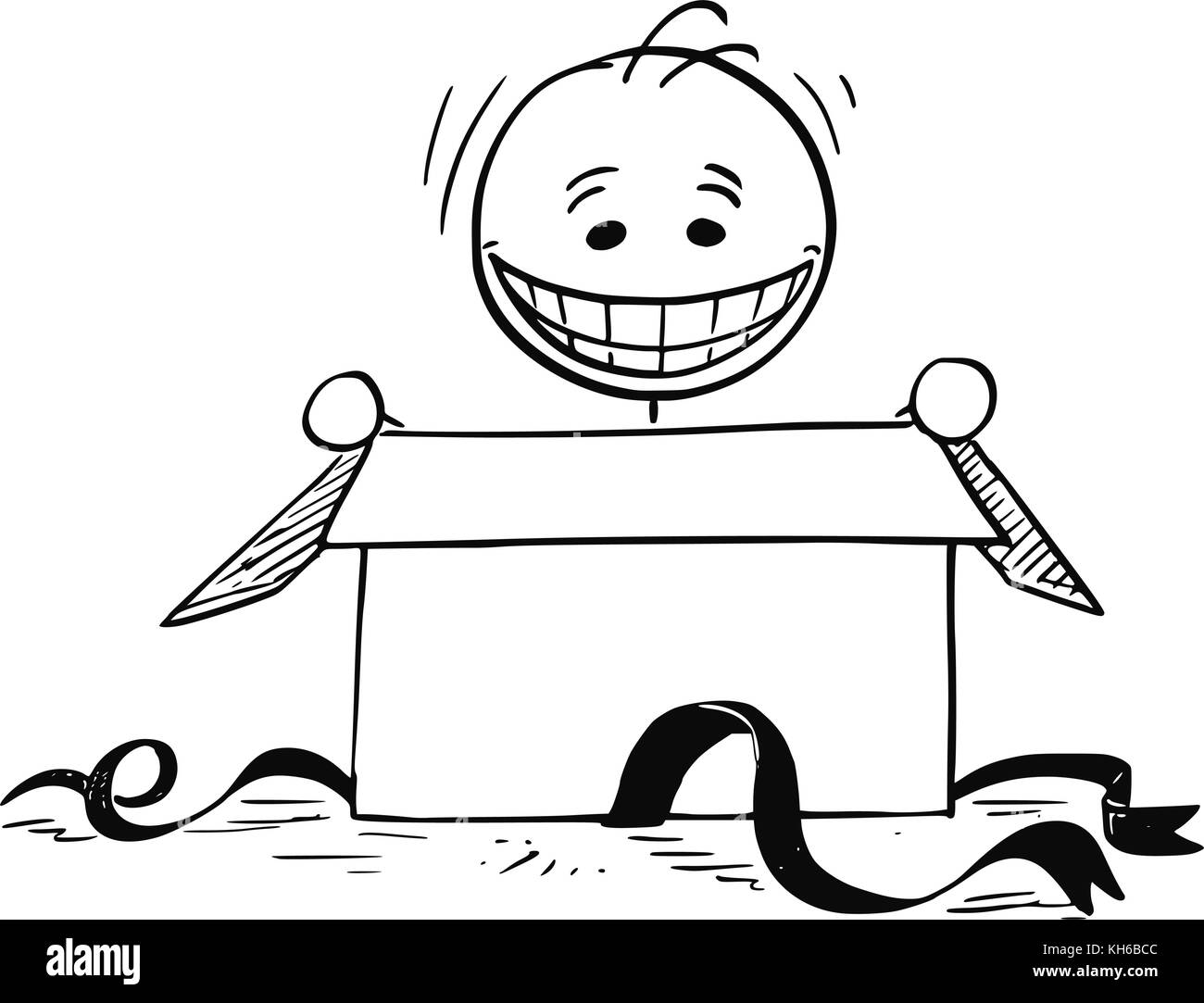 Cartoon stick uomo illustrazione disegno di felice uomo sorridente cercando  in per aprire il regalo di compleanno box Immagine e Vettoriale - Alamy
