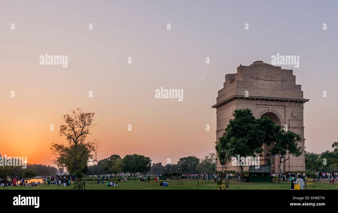 Tramonto sull'india Gate Park, New Delhi, India Foto Stock