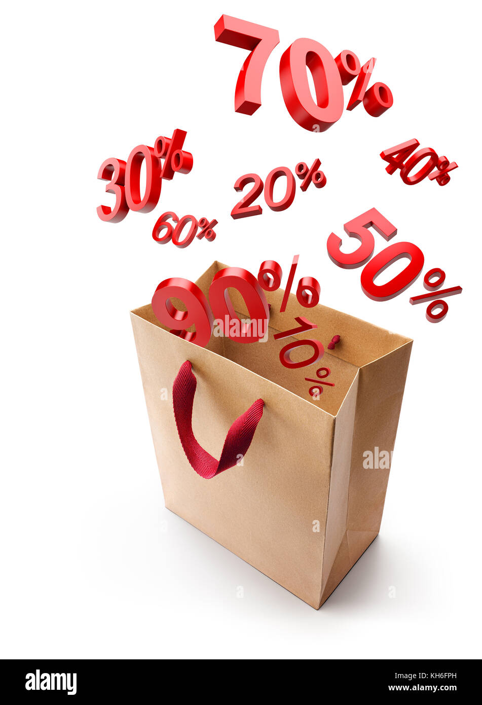 Vendita icona sconto pop out da shopping bag isolati su sfondo bianco Foto Stock