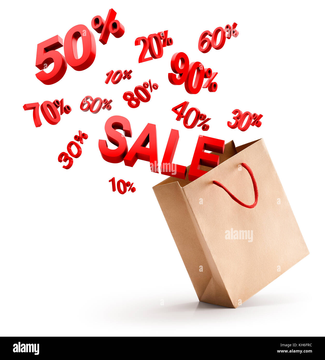 Vendita icona sconto pop out da shopping bag isolati su sfondo bianco Foto Stock
