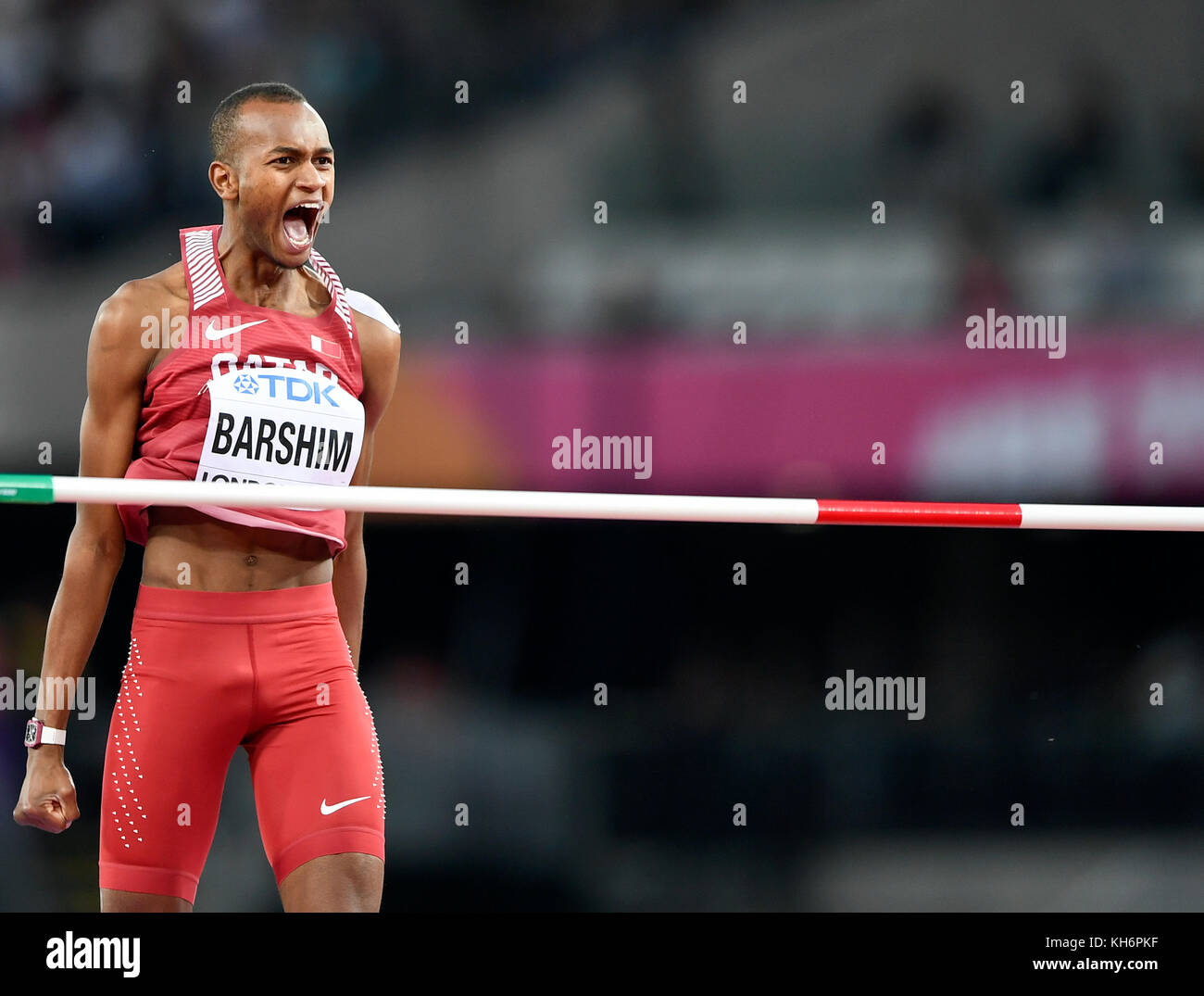 Mutaz Barshim (Qatar). Medaglia d'oro High Jump. Campionato del mondo IAAF Londra 2017 Foto Stock